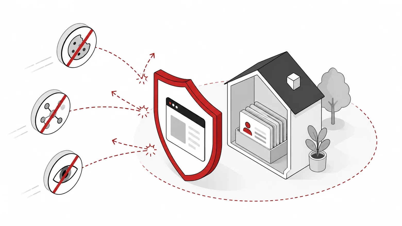 Ein Schutzschild wehrt Cookies und Tracker ab – Ihre Daten bleiben im Haus