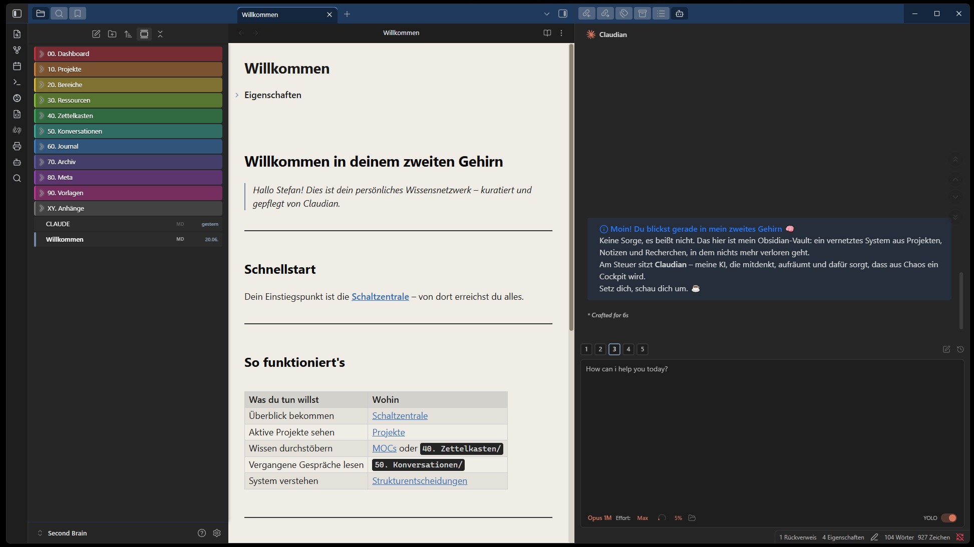 Das zweite Gehirn in Obsidian, gepflegt vom KI-Partner